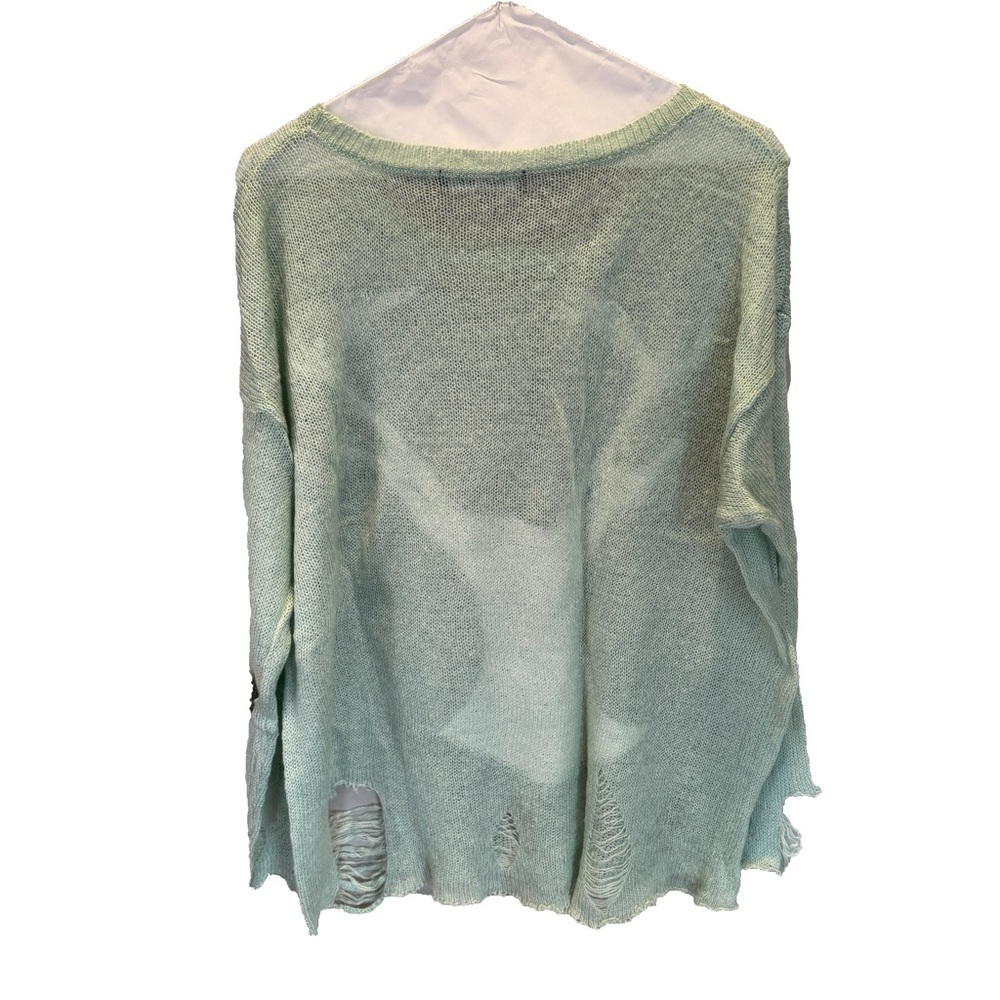 Romwe Pastel Goth Distressed Deer Sweater Jumper Tumblr 2014 Kawaii Cute Mint OS - Picture 3 of 12